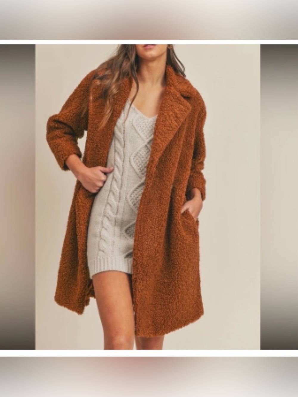NWT Express Teddy Longline Coat in Rust Brown size:S